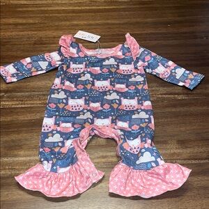 New Pete+Lucy Adorable Pink and Blue Baby Romper 3-6m Owls mom&me